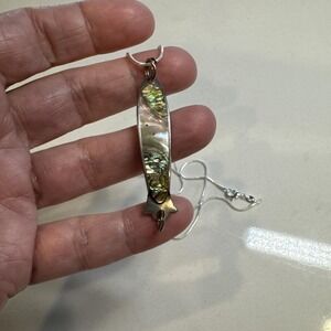 Sterling Silver 925 Snake Chain 18" & VTG Mother Of Pearl Fishing Lure Pendant
